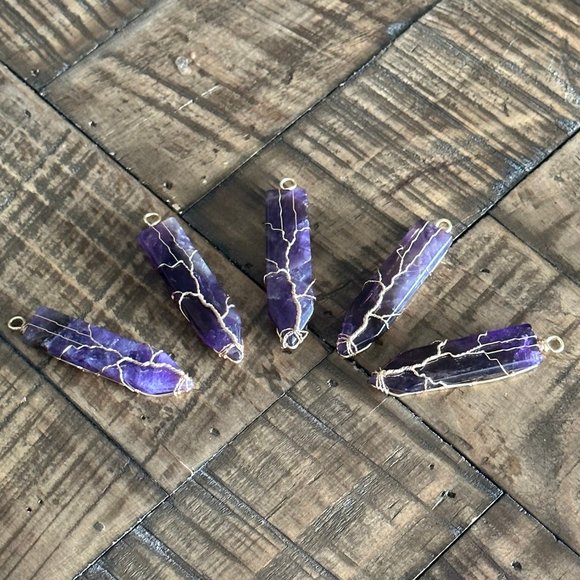 Natural Amethyst Lightning Bolt Pendant - Wire Wrapped - Picture 4 of 8